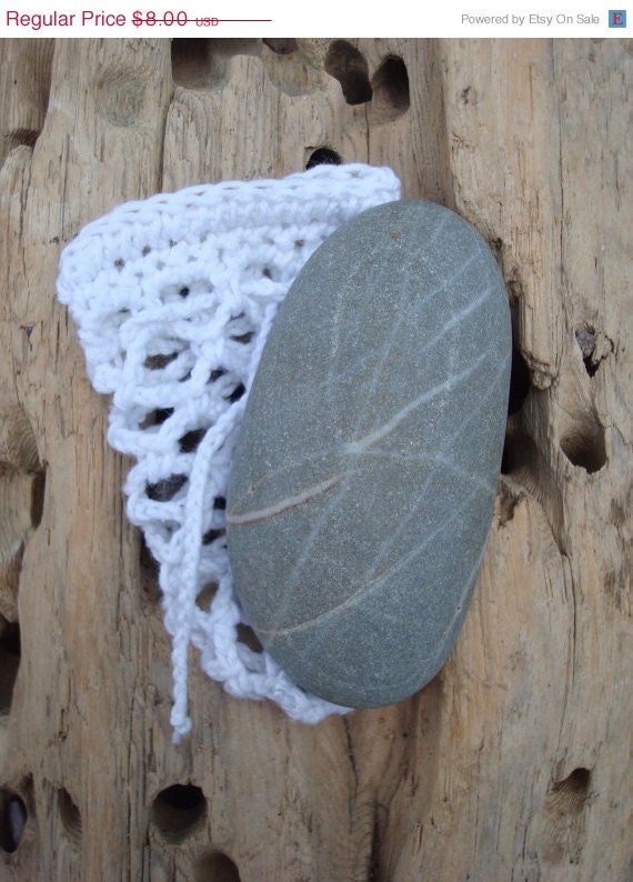 ON SALE Irish Beach Pebble Worry Stone Wishing Stone in Crochet Bag