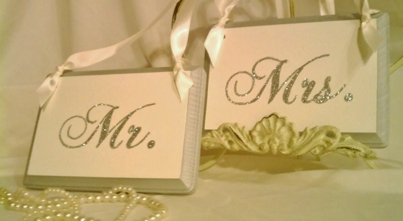 GLITTERED Wedding Signs In Your WEDDING COLORS and Wording Mr. & Mrs. Wedding Chair Signs Silver Wedding, Gold Wedding,