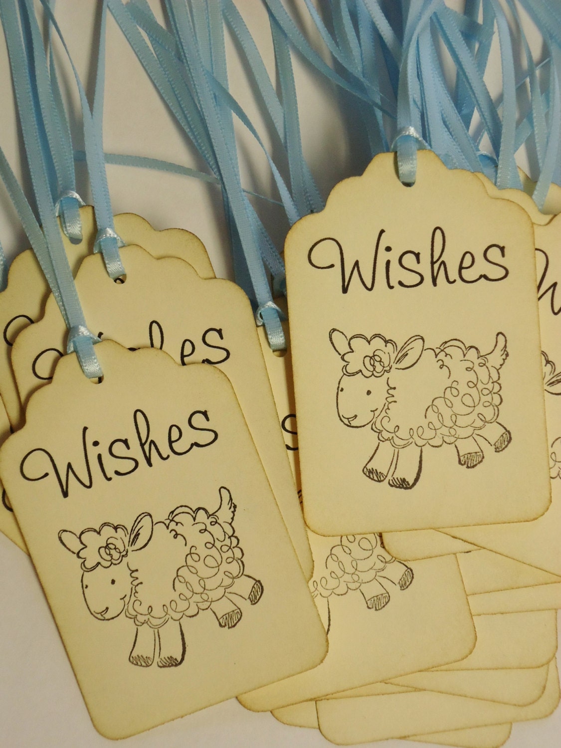 Baby Shower Lamb Wishes Tags Set of 25 Choice of Ribbon Color