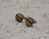 Bocote  Wood Stud Earrings, Handmade Wood Earring, Nickel free Surgical Steel Posts - 921