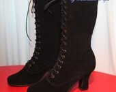 Victorian Boots lace up in Black suede leather Ankle boots, ORDER your customised size for wider feet and strong calf