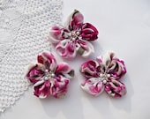 Pink & White Flowered Fabric Flowers Handmade Appliques Embellishments(3 pcs)