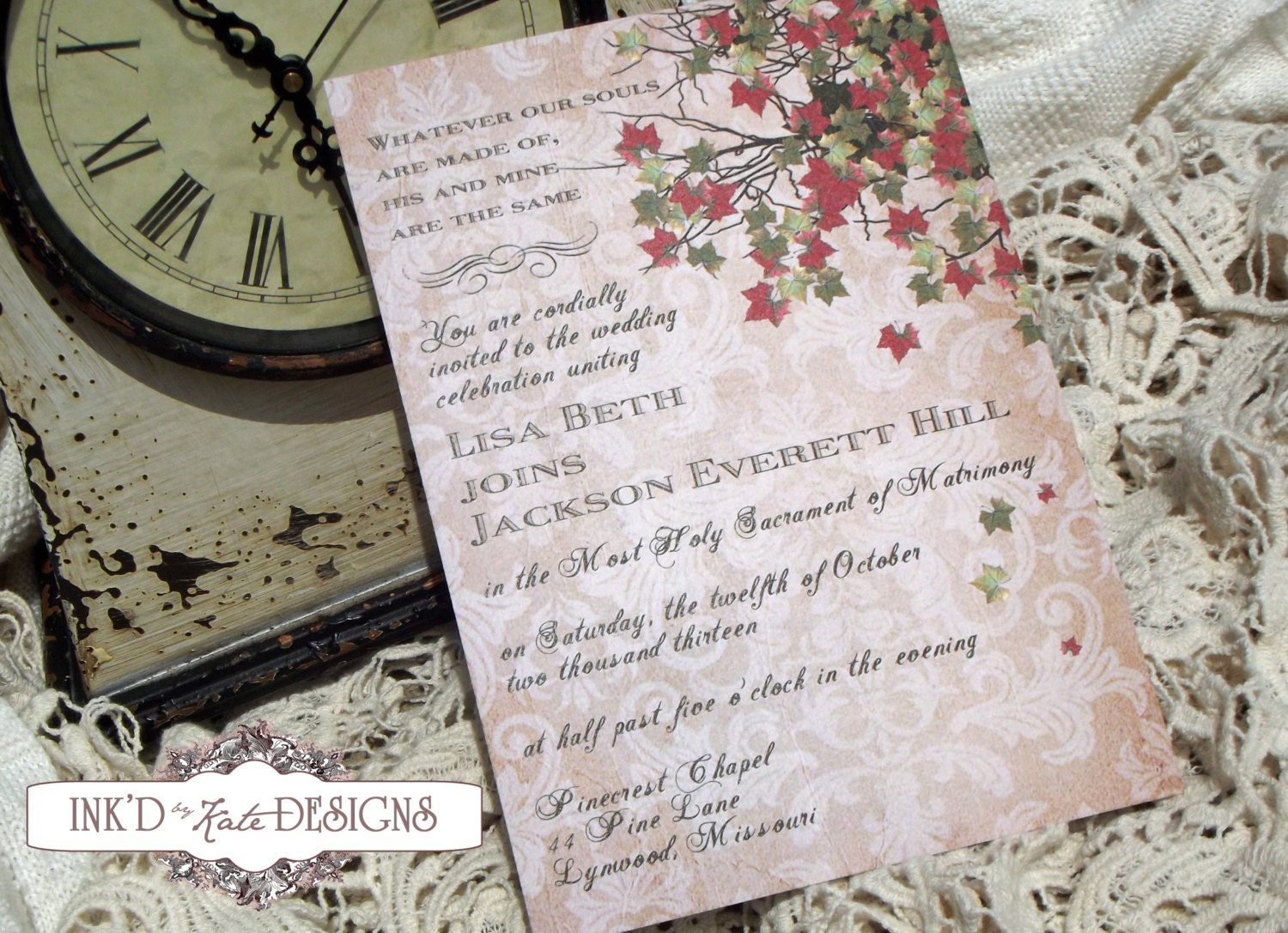 Vintage Fall Wedding Invitation DEPOSIT