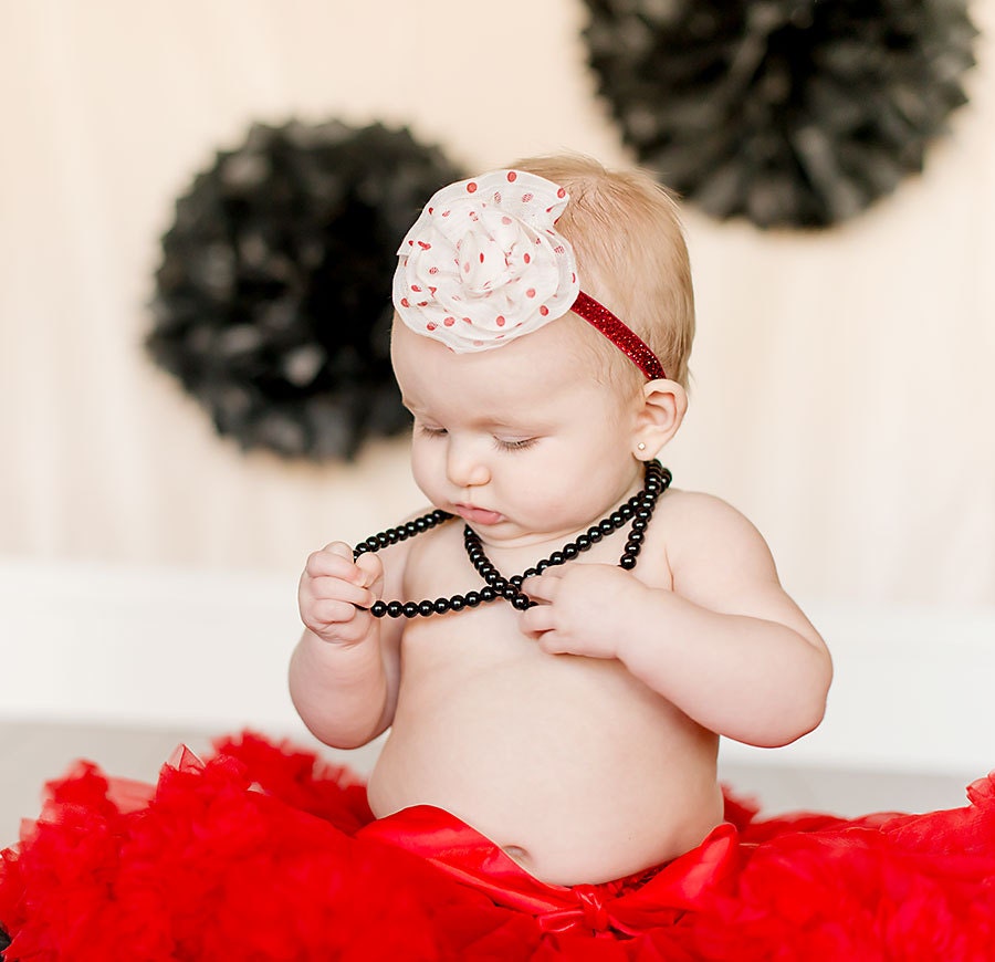 White with red polka dot flower headband minnie mouse inspired
