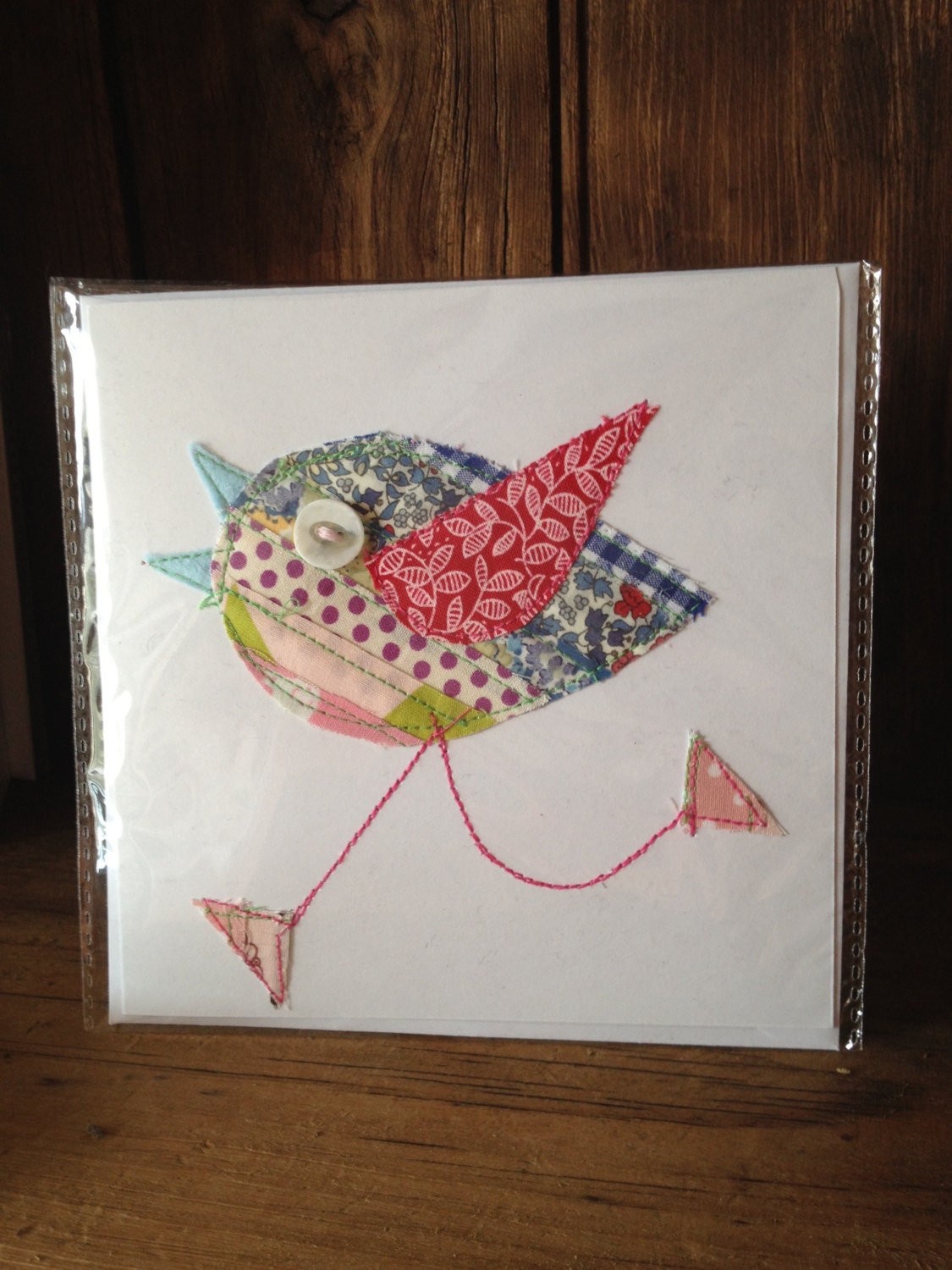 Funky patchwork bird card