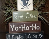 Mickey Mouse Pirate PERSONALIZED Pirate Themed Primitive Wood Sign Blocks Distressed Stacking Blocks Children Room Decor