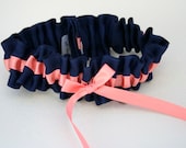 Wedding Garter - Navy Blue and Coral Bridal Garter - Clearance Sale