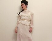 Vintage 1980s Ivory Cocktail Dress and Blouse Set w/Ruffles & Crocheted Lace