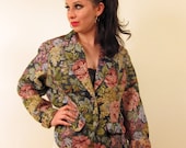 Vintage Blanket Weave Jacket, Tapestry Floral Print, Western Style by Crazy Horse