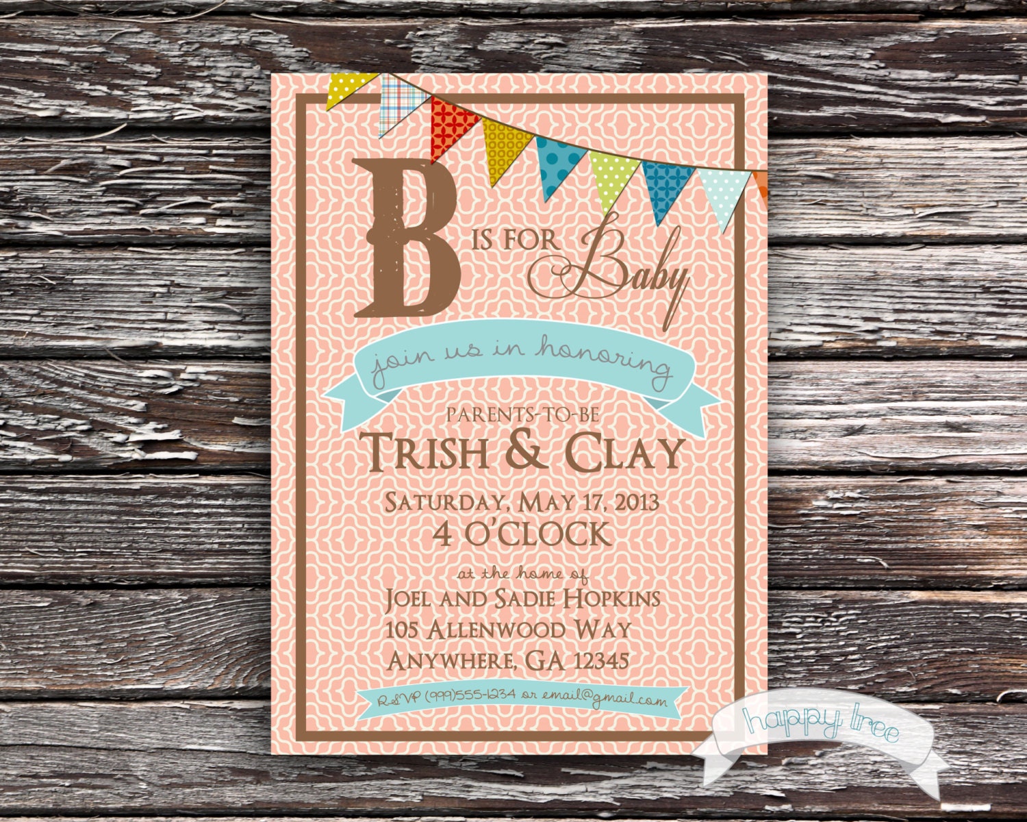 B is for Baby Shower invitation for boy or girl - Colors are customizable