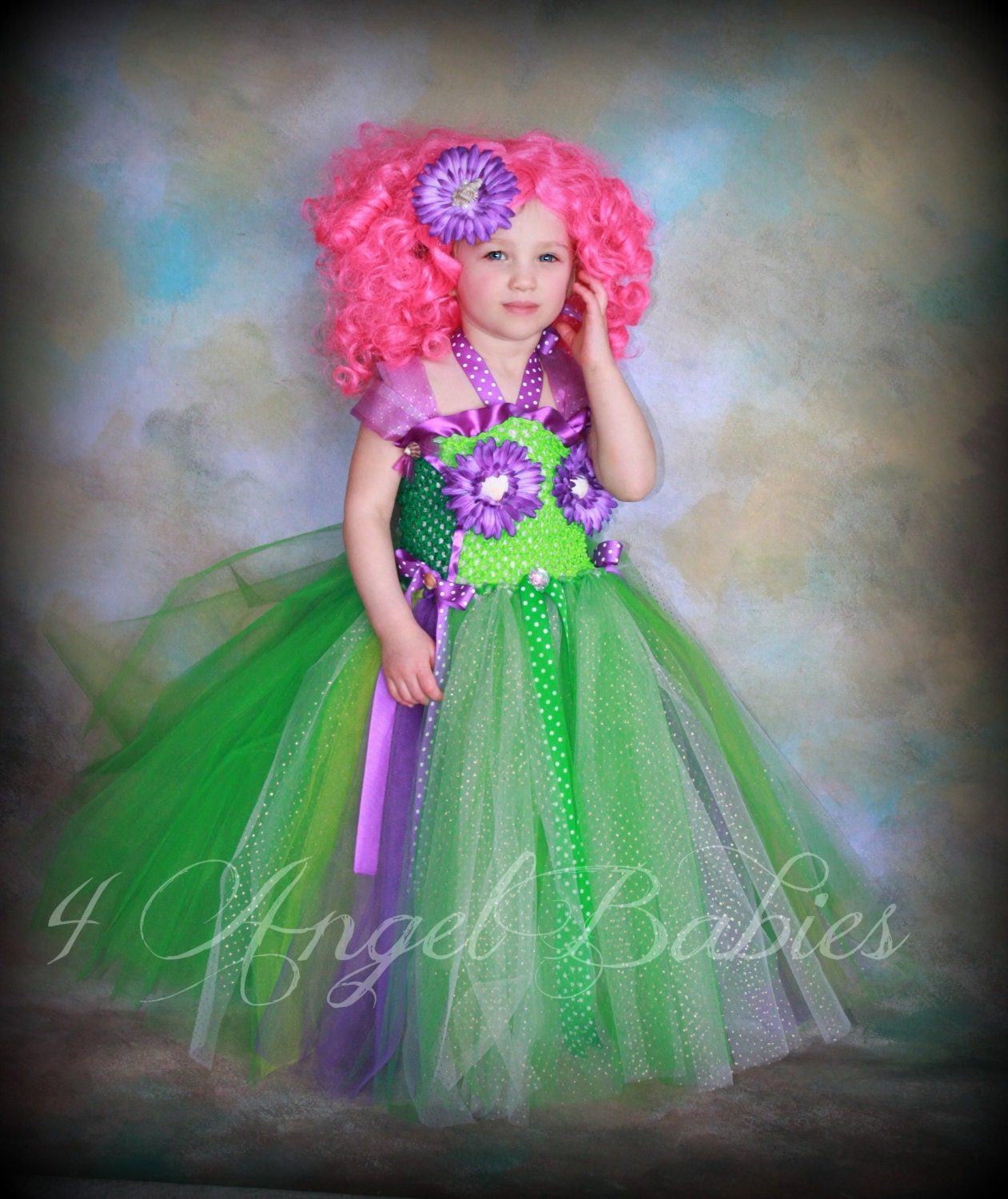 Disney Princess ARIEL Little MERMAID Inspired TuTu Ball Gown Dress- Glitz and Glitter Style with matching hair piece Made to Order