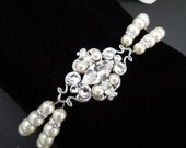 Reserved for Nicole,Pearl Bracelet,White or Ivory Pearls,Statement Bridal Bracelet,Pearl Rhinestone Bracelet,Crystal Bracelet, Pearl,GABY