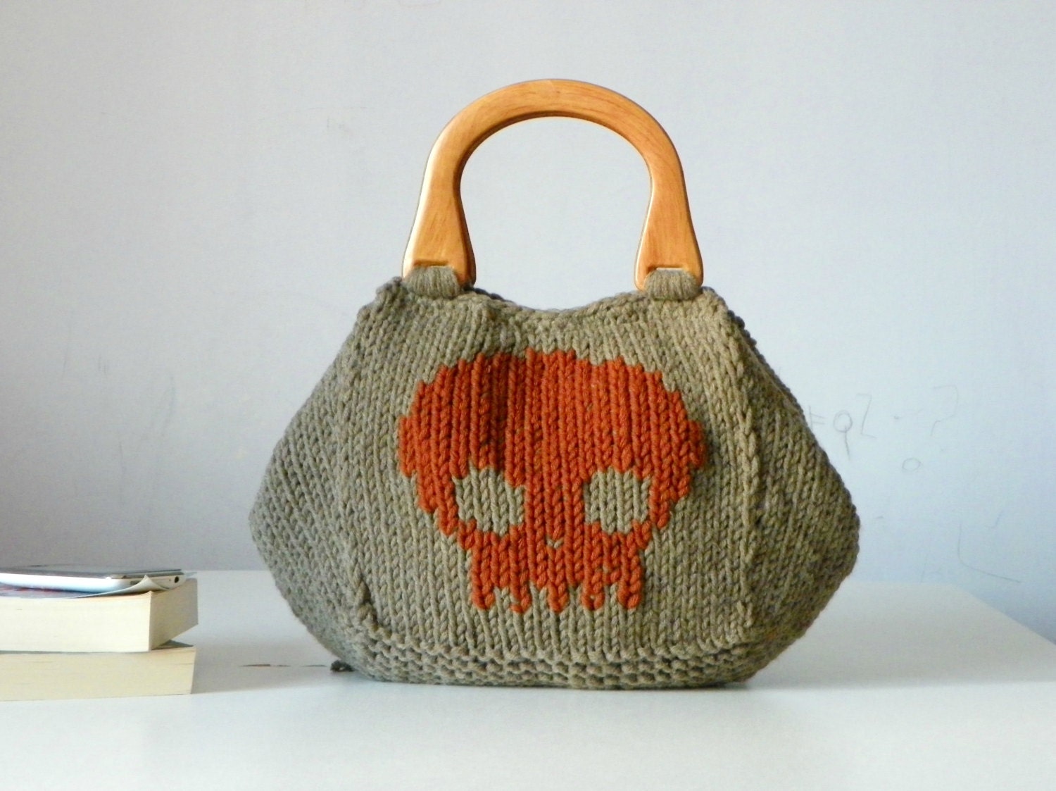 Skull pattern Knitting Tote, women fashion Fall tones, Knit women handbag, valentine's day gifts, earth tones and rusty