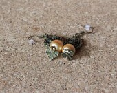 Gold Faux Pearl Bronze Flower & Bow Earrings
