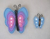 Colorful Butterfly Magnets, Set of Two, Tole Painted, Summer