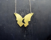 Moon Butterfly - Brass Butterfly Pendant Necklace Crescent Moon Jewelry Cut Out Jewelry Sterling Silver Necklace Dreamy Bohemian