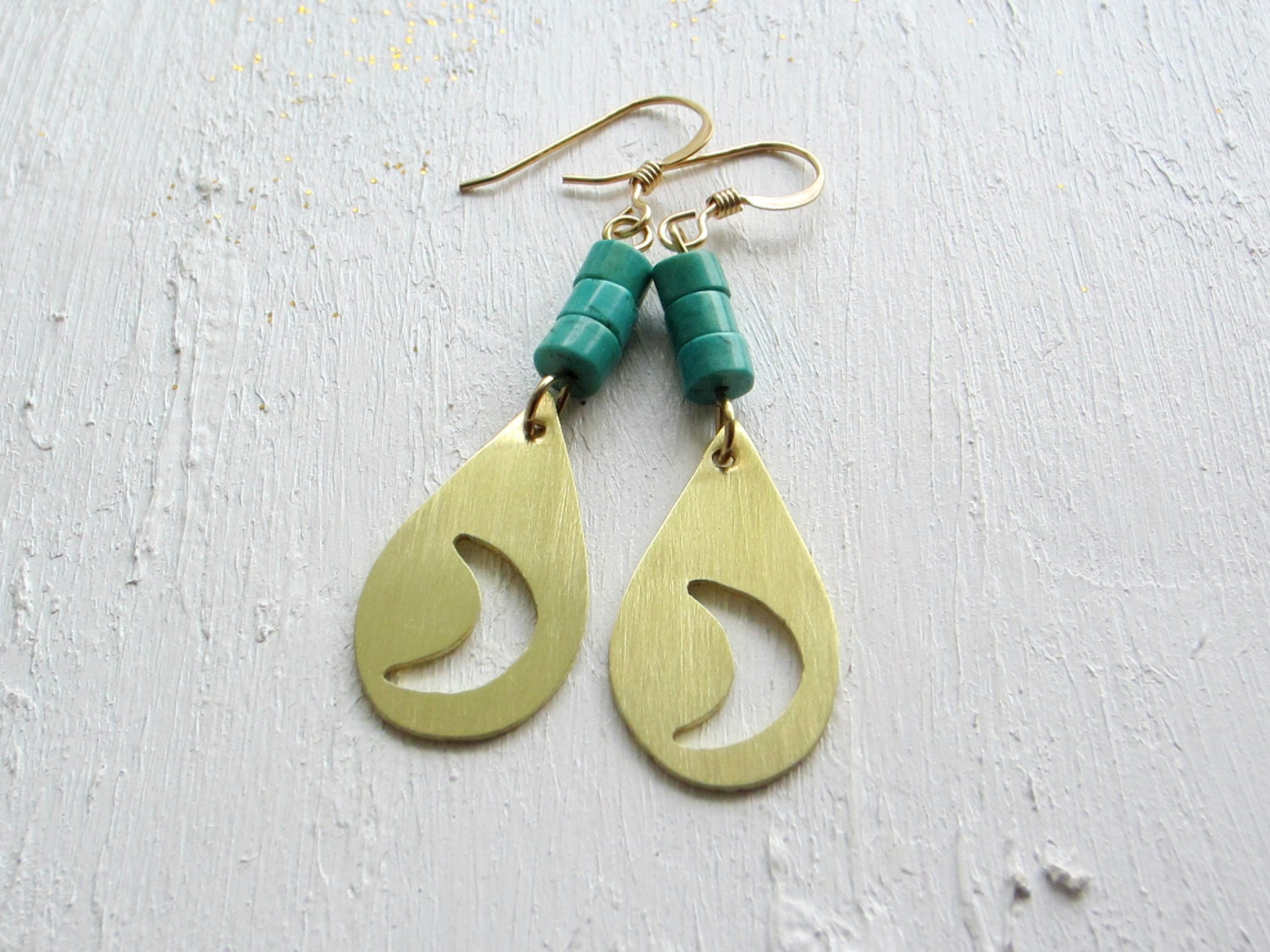 Celestial - Crescent Moon Dangle Earrings Blue Turquoise Earrings Cut Out Moon Earrings Bohemian Earrings Romantic Jewelry