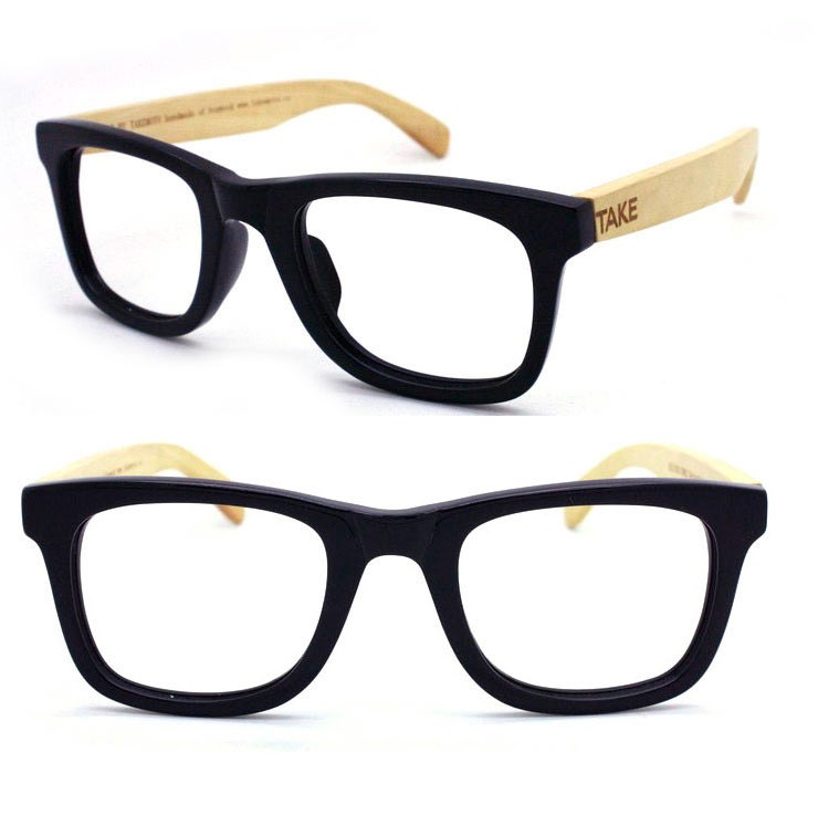 TAKE BY TAKEMOTO MJX1302 wayfarer handmade wood & acetate glasses with prescription  lenses