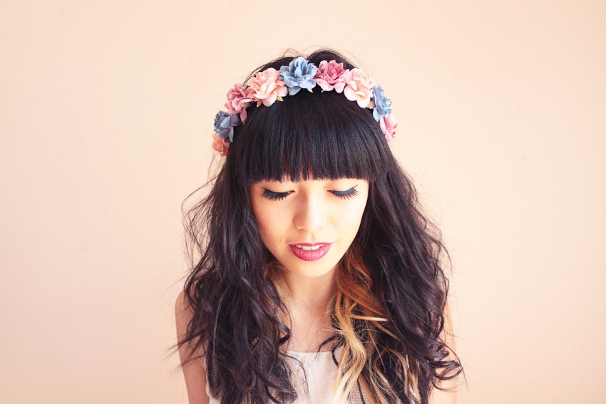 romantic pastel rose headband // pastel mix - dainty, floral headpiece, nature inspired, vintage inspired, rustic rose, love.