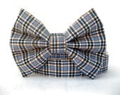 Blue Plaid Bow Tie Dog Collar