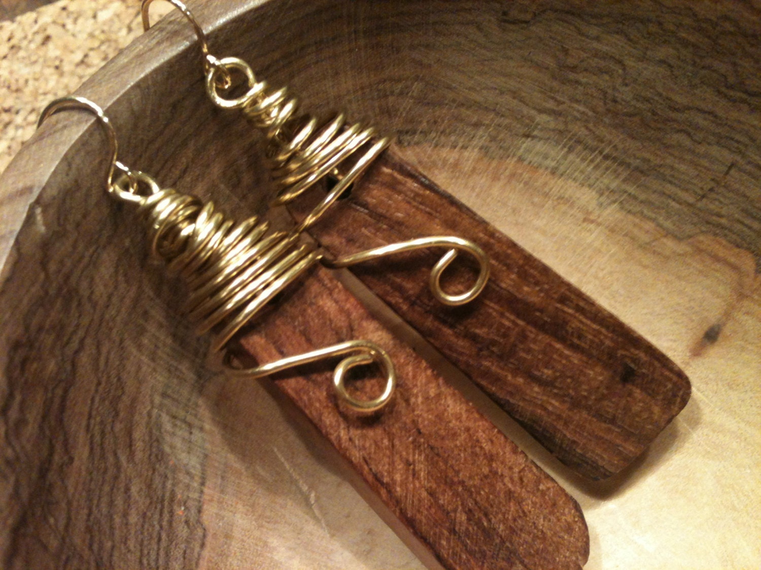 Wire Wrapped Wooden Drop earrings FunKy Light Weight UnIQue Serious FuN