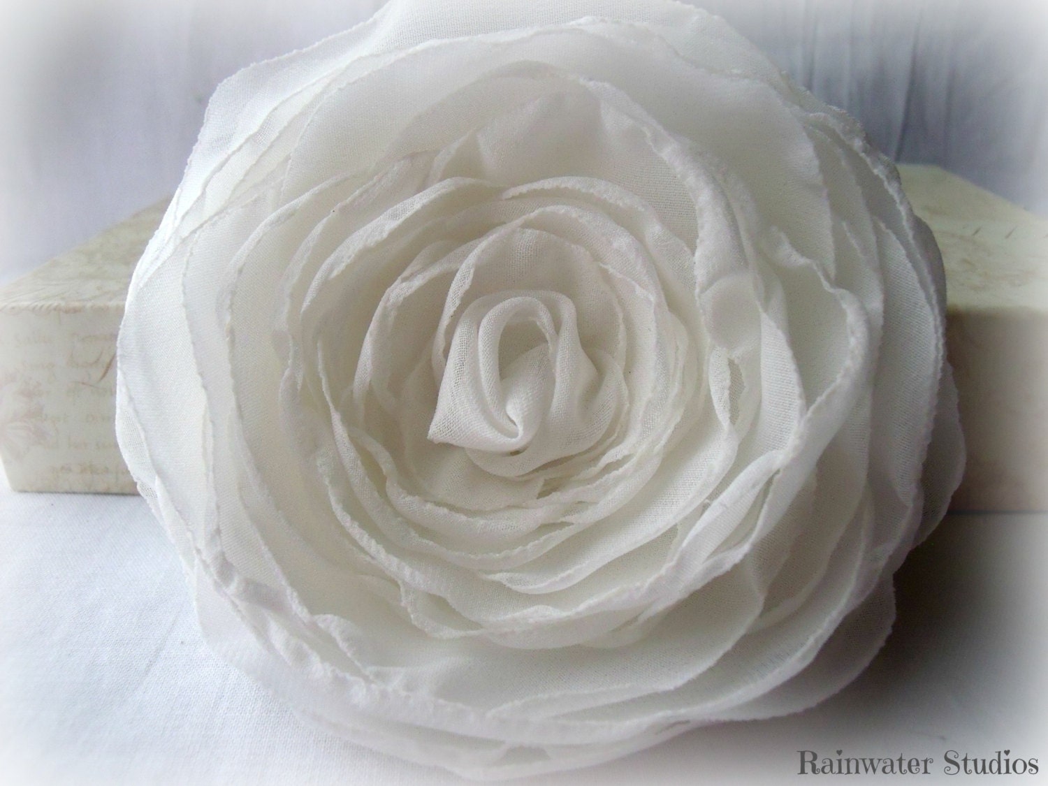 Wedding Hair Flower - Ivory Chiffon Double Rose Hair Flower, Ivory Almost White, Bridal Accessory, Made To Order