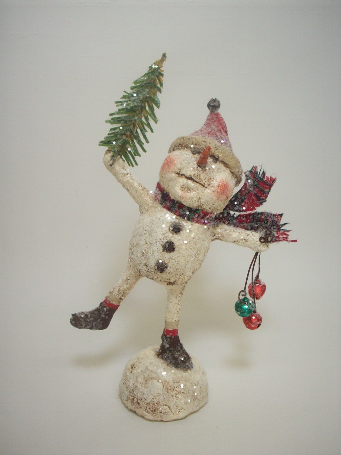 Paper Mache Folk Art Dancing Snowman