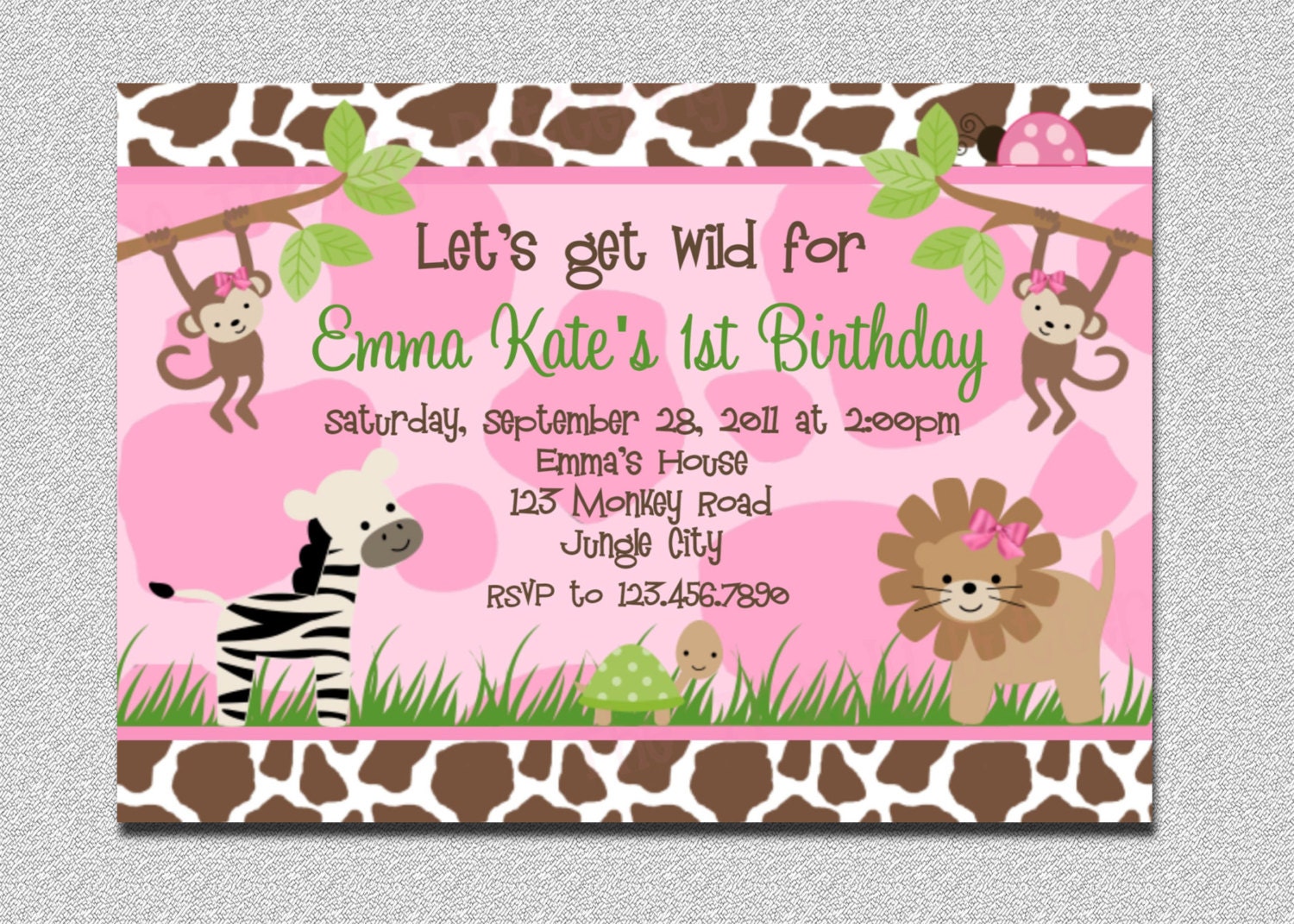 Safari Birthday Invitation Pink Safari Birthday Party Invite Printable Girls or Boys Il_570xn