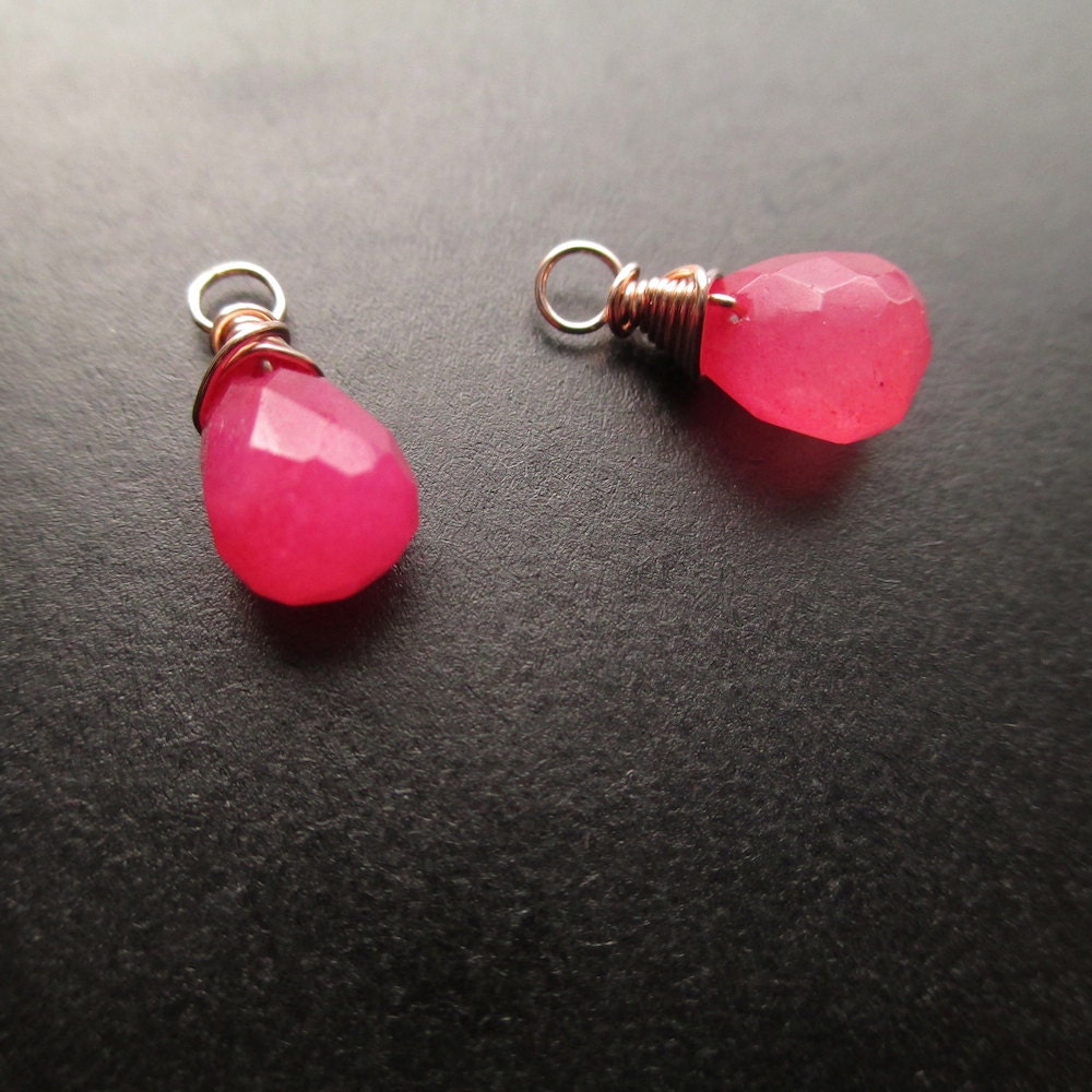 Pink Raspberry Agate 14k ROSE gold filled Gemstone, Briolette drops, Interchangeable earrings and necklace pendants