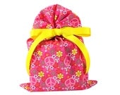 Pink Cloth Gift Bag with Peace Signs and Flowers