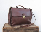Vintage Italian Rugged Cognac Leather Satchel Briefcase by Old Angler
