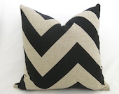 Chevron Linen Pillow - Black - Griege - 18 inch - BOTH SIDES - Zig Zag - Decorative Pillow - Linen Pillow - Throw Pillow