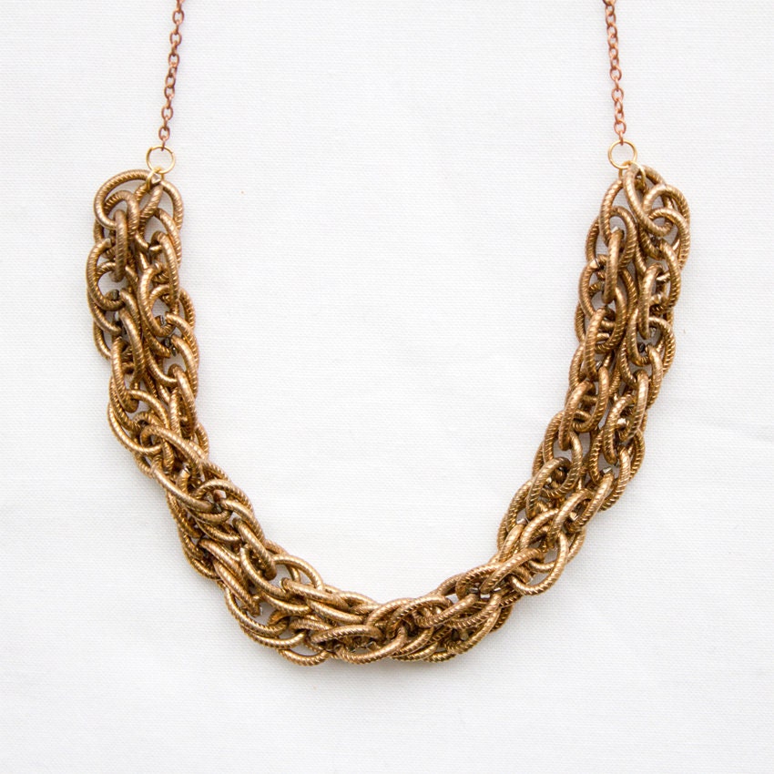 BELLONA // vintage brass textured rope chain necklace