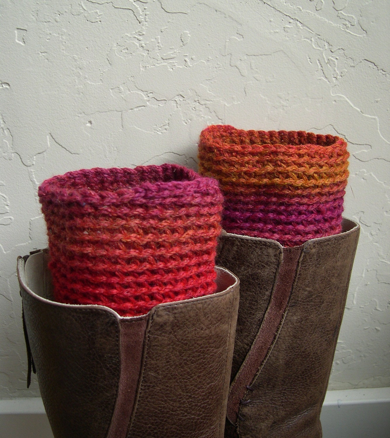 Sunset Boot cuffs - Red Crochet Boot Toppers - Colorful Leg Warmer Fall Winter Fashion 2013 wool leg warmers