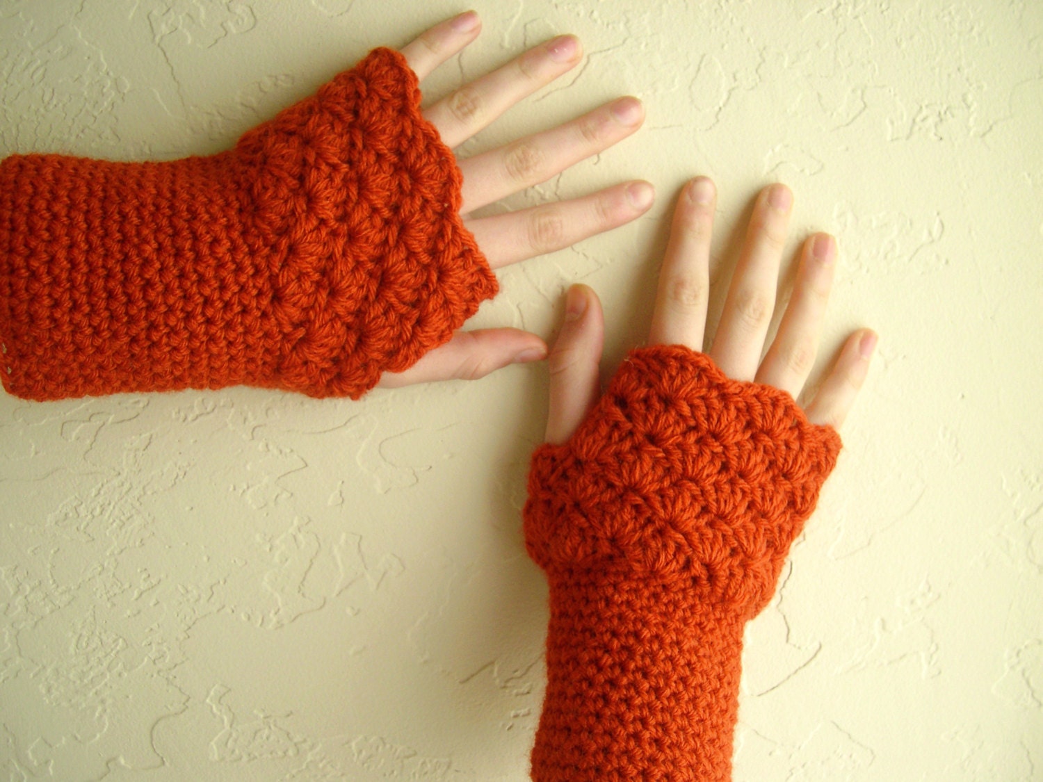 Fingerless gloves in chili orange - handknit hand warmers - mittens - arm cuffs - wool acrylic - women fingerless gloves