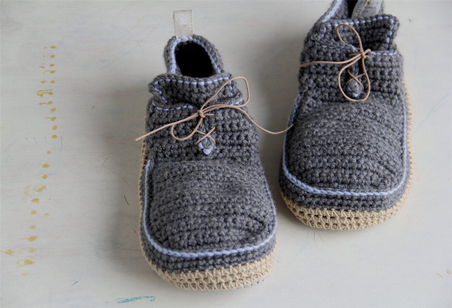 Sale - Crochet House Shoes with Leather Sole in mouse grey - US W 7 1/2 (EUR 38-39) - 15% off - Ready to Ship SALE