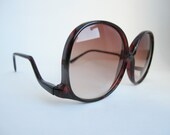 1980's Round Circle Oversized Circular Butterfly Brown Vintage Sunglasses