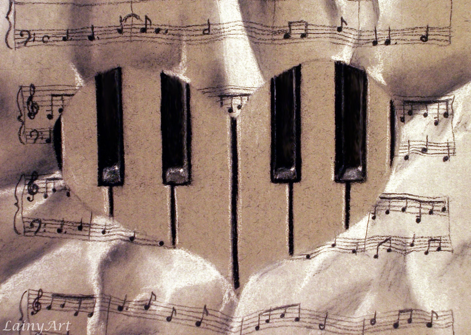 Piano Music Sheet  - Matted 8x10 Watercolor Print - Music, sheet music, notes, drawing, keys, heart, paper - DAY 354 Print