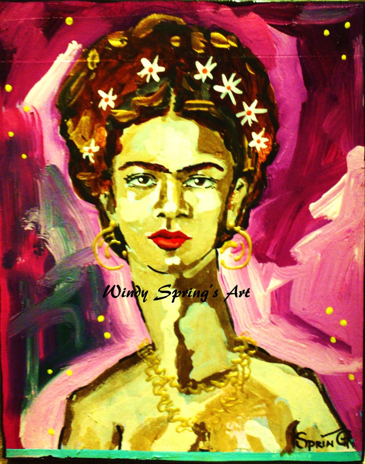 Frida in Pink by Spring 8x10 ORIGINAL PAINTING Acrylic on Canvas