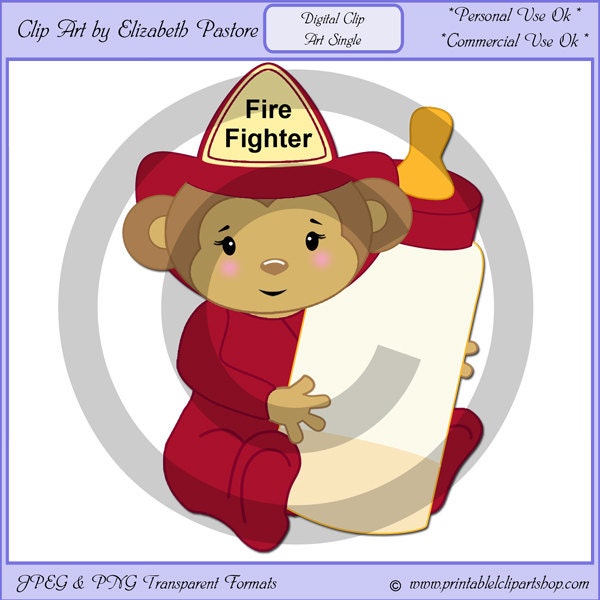 Clip Art Single Of Baby Monkey Fire Fighter