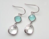 Mint aqua and clear glass silver dangle earrings.  Bridal earrings.  Bridesmaids earrings.  Wedding earrings.  NEW ITEM.