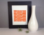 Modern Orange Art PRINT - Orange Stems Linocut 8x10