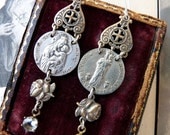 SALE:  Antique Virgin Mary Earrings, Our Lady Sumptuous, by RusticGypsyCreations