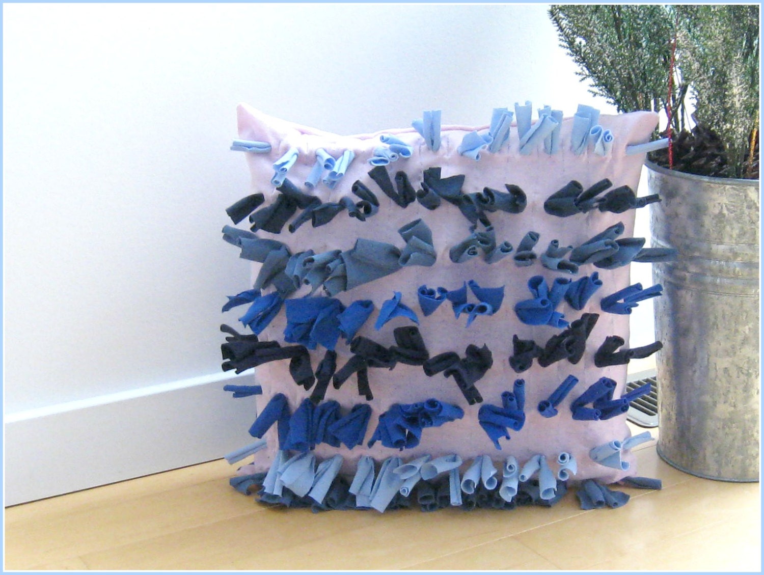 T Shirt Pillow Cover / Light Pink Royal Blue / 16 x 16 / Eco Friendly / Home Decor / Recycled / Upcycled / Soft / Cotton / by ohzie