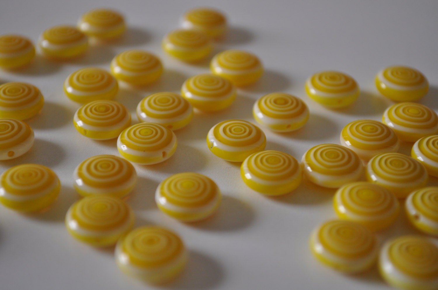 Unique Round Swirly Spring Yellow and White Glass Beads for Jewelry and Accessories like Earrings, Bracelets Necklaces, 3/4" wide (Qty 40)