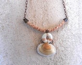 Seashore Art Necklace - Crochet Tube Tribal Style - Natural Sea Shell Pendant