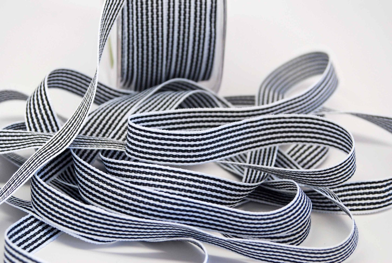 Striped Grosgrain Ribbon -- 1 / 2 inches -- Black White 3 yds
