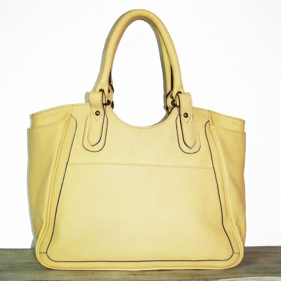 Julia xl. Light Yellow Leather Tote--Bag - Handbag / free leather pouch