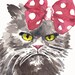 Cat Watercolour PRINT - Grumpy Cat, Grey Cat, Hair Bow, Open Edition, 8x10 Print