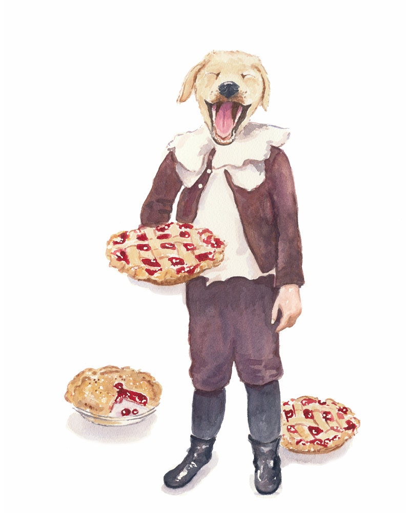Yellow Lab Watercolor PRINT - Dog Watercolour Art Print, Pie Painting, Funny Painting, 11x14 Print